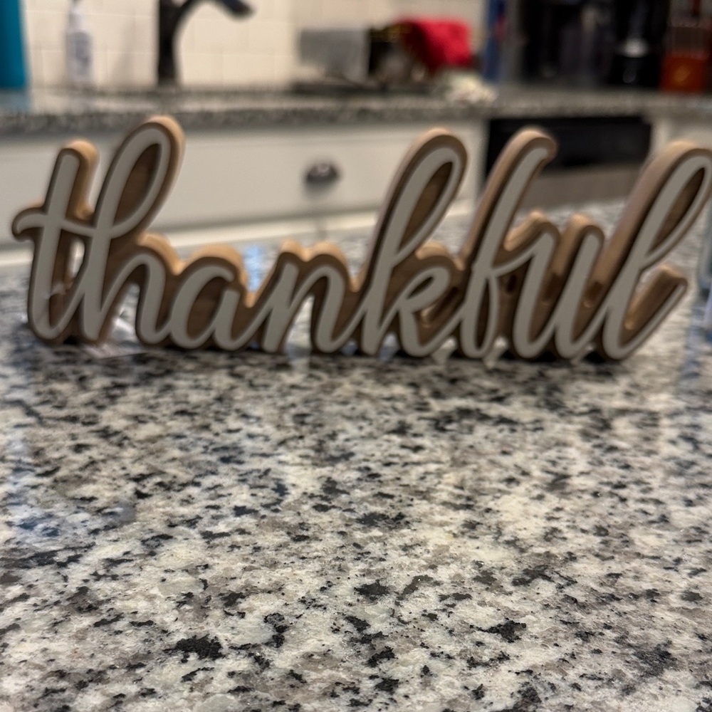Thankful Wooden Tabletop Sign - Neutral Brown and White